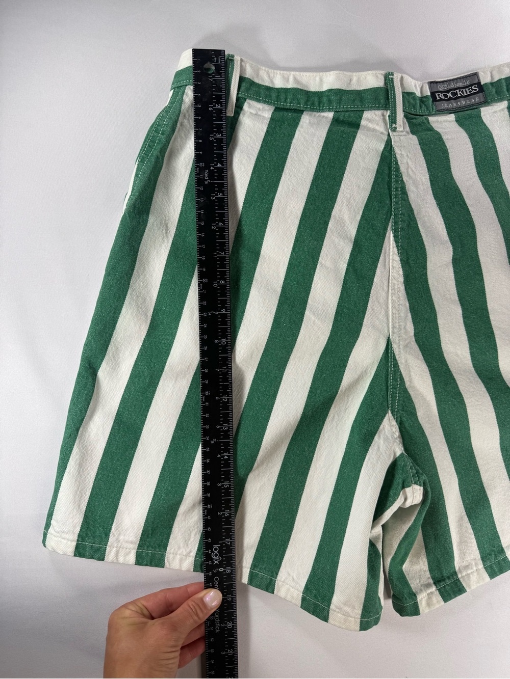 Vintage Rockies High Rise Green & White Striped Shorts | Western Cotton | USA - Picture 10 of 13